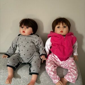 Set of Two Reborn Baby Dolls - Brunette with Blue Eyes